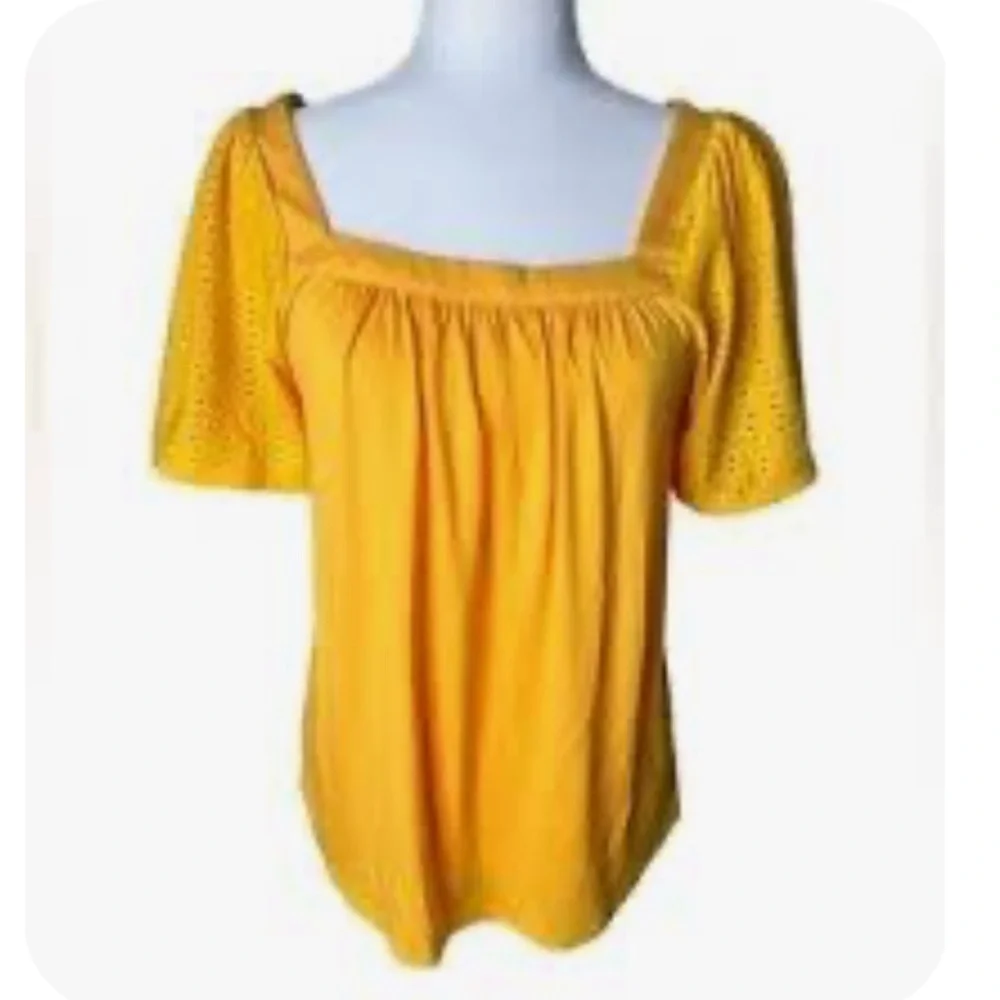 Michael Kors Yellow Eyelet Sleeve Blouse
